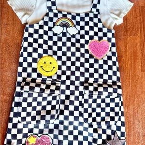 Checkered Pinafore Dress with Patches